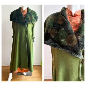 Lace by Nelly Anne Green Wool Faux Fur Fitted Waist A line Coat XXL